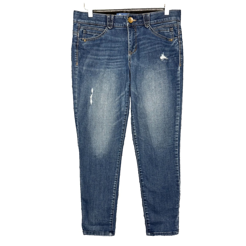 Democracy Jeans Womens 8 Blue Ab Solution Slimming Ankle Distressed Stretch‎